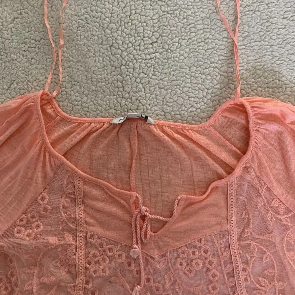 American Eagle Peach lace insert crop - S - Picture 4 of 6
